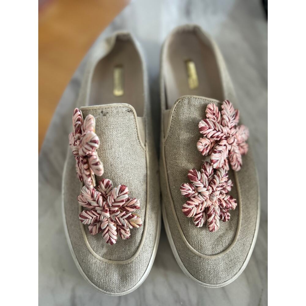 Louise et Cie Branlin Beige Tan & Pink Straw Floral Slip On Sneaker